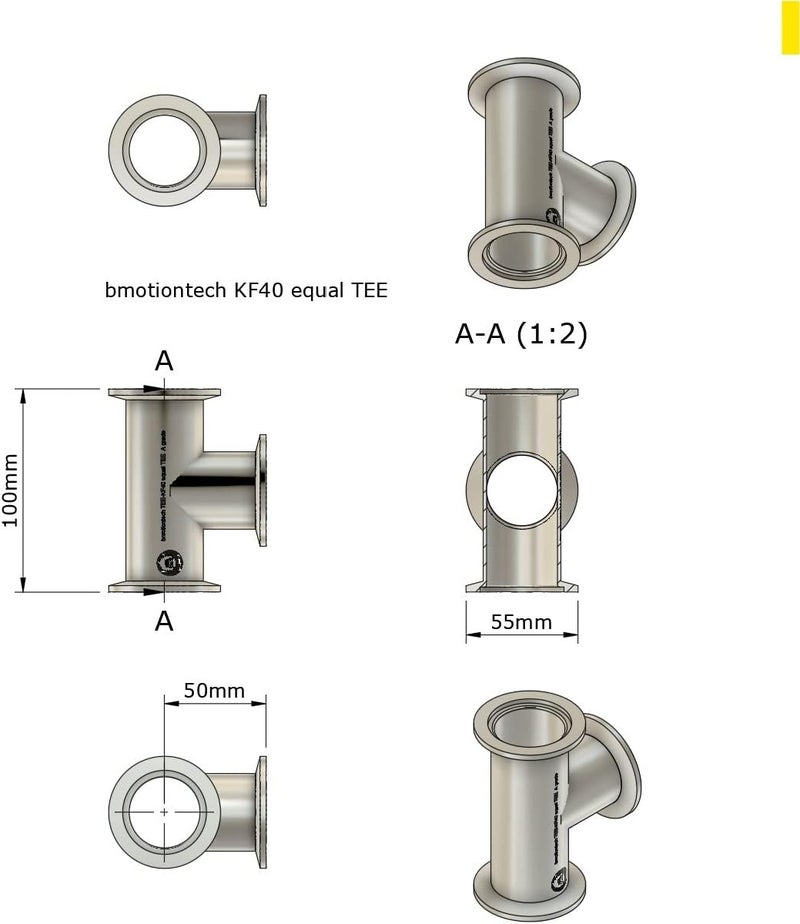 BROWNIAN MOTION TECHNOLOGY bmotiontech Superior Grade - KF40 Tee 3-Ways Vacuum Adapter, All Ends with KF-40 (NW40) Flange, Made of Stainless Steel 304, Finely Polished - Image 3